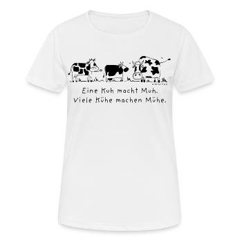 Eine Kuh macht Muh. Viele Kühe machen Mühe. - Frauen T-Shirt atmungsaktiv - Weiß - Vorne - AI Model Female 172 dark (172cm)