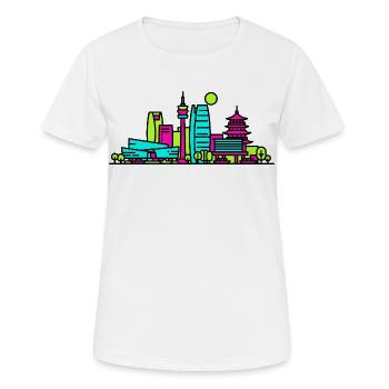 Hangzhou City Skyline West Lake Moderne Linienkunst - Frauen T-Shirt atmungsaktiv - Weiß - Vorne - AI Model Female 172 dark (172cm)