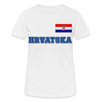Kroatien Trikot Look – HRVATSKA mit Fahne Flagge - Frauen T-Shirt atmungsaktiv - Weiß - Vorne - AI Model Female 172 dark (172cm)