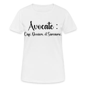 Avocate : café, dossiers et sarcasme - T-shirt respirant Femme - blanc - Devant - AI Model Female 172 dark (172cm)