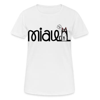 lustige MIAU - Katze - Frauen T-Shirt atmungsaktiv - Weiß - Vorne - AI Model Female 172 dark (172cm)