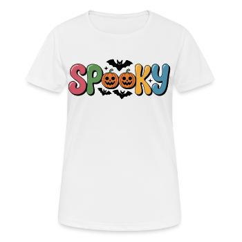 Spooky Pumpkin Schriftzug bunt - Frauen T-Shirt atmungsaktiv - Weiß - Vorne - AI Model Female 172 dark (172cm)