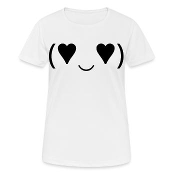 Amorous Emote (♥‿♥) Heart Eyes Kaomoji - Women's Breathable T-Shirt - white - Front - AI Model Female 172 dark (172cm)