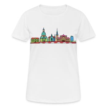 Dresdener Stadtskyline Frauenkirche Linienkunst - Frauen T-Shirt atmungsaktiv - Weiß - Vorne - AI Model Female 172 dark (172cm)