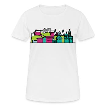Art moderne en ligne de la forteresse skyline de la ville de Salzbourg - T-shirt respirant Femme - blanc - Devant - AI Model Female 172 dark (172cm)