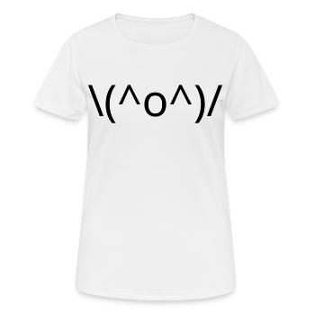Emote \(^o^)/ de joie, bras levés Kaomoji - T-shirt respirant Femme - blanc - Devant - AI Model Female 172 dark (172cm)