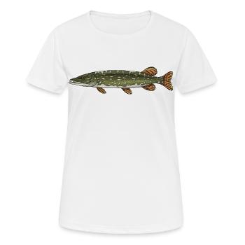 Hecht-Raubfisch-Fischerei-Design - Frauen T-Shirt atmungsaktiv - Weiß - Vorne - AI Model Female 172 dark (172cm)