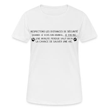 Respectons les distances de sécurité - T-shirt respirant Femme - blanc - Devant - AI Model Female 172 dark (172cm)