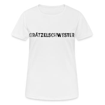 Grätzelschwester – Viennese dialect cult saying - Women's Breathable T-Shirt - white - Front - AI Model Female 172 dark (172cm)