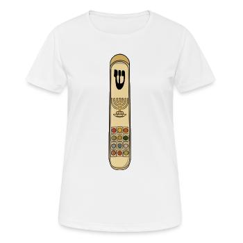 Golden Mezuzah Art Menorah Symbol Modern Judaica - Women's Breathable T-Shirt - white - Front - AI Model Female 172 dark (172cm)