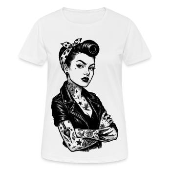 Pin-up rockabilly : fille hors-la-loi des années 50 avec des tatouages - T-shirt respirant Femme - blanc - Devant - AI Model Female 172 dark (172cm)