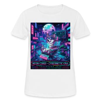 Neon Corgi Cybernetic Era Vaporpunk 2049 - Women's Breathable T-Shirt - white - Front - AI Model Female 172 dark (172cm)