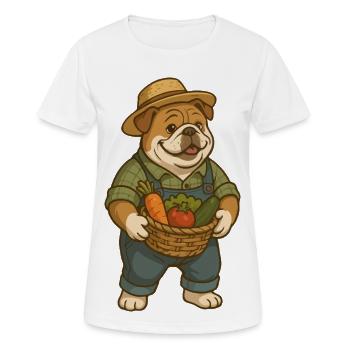 Un Fermier Bouledogue tenant un panier de légumes Dessin animé - T-shirt respirant Femme - blanc - Devant - AI Model Female 172 dark (172cm)