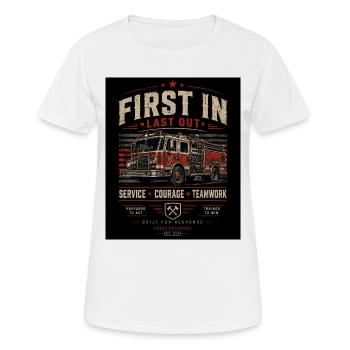 Pompiers, Premier Entrant, Dernier Sorti - T-shirt respirant Femme - blanc - Devant - AI Model Female 172 dark (172cm)