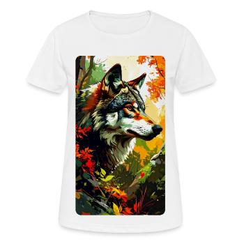Wolf in autumn (view to the right) - Women's Breathable T-Shirt - white - Front - AI Model Female 172 dark (172cm)