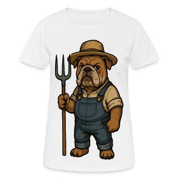 Fermier Bouledogue tenant une fourche Dessin animé country - T-shirt respirant Femme - blanc - Devant - AI Model Female 172 dark (172cm)