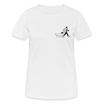 Wanderer mit Hund – Outdoor Design, Line Art - Frauen T-Shirt atmungsaktiv - Weiß - Vorne - AI Model Female 172 dark (172cm)