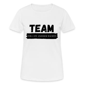 Teamstempel Distressed Blockdruck  - Frauen T-Shirt atmungsaktiv - Weiß - Vorne - AI Model Female 172 dark (172cm)