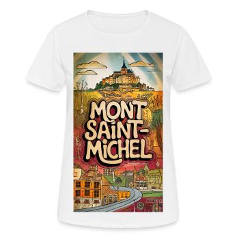 Mont Saint-Michel Psychedelische Skyline Frankreich Stadt - Frauen T-Shirt atmungsaktiv - Weiß - Vorne - AI Model Female 172 dark (172cm)