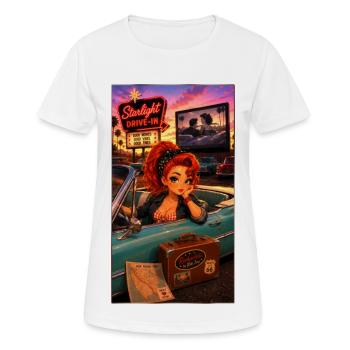 Ginger Pin-up Drive-In Retro-Auto 50s – Kek-Ina - Frauen T-Shirt atmungsaktiv - Weiß - Vorne - AI Model Female 172 dark (172cm)