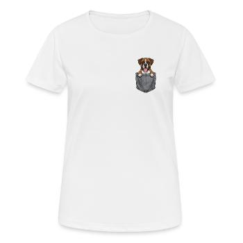 Boxer dans la Poche - Chien Mignon - T-shirt respirant Femme - blanc - Devant - AI Model Female 172 dark (172cm)