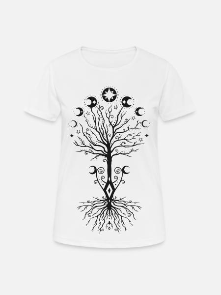 Yggdrasil Lebensbaum mit Mondphasen - Frauen T-Shirt atmungsaktiv - Weiß