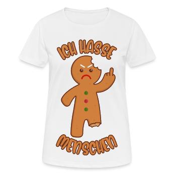 Lebkuchenmann Mittelfinger Ich hasse Menschen - Frauen T-Shirt atmungsaktiv - Weiß - Vorne - AI Model Female 172 dark (172cm)