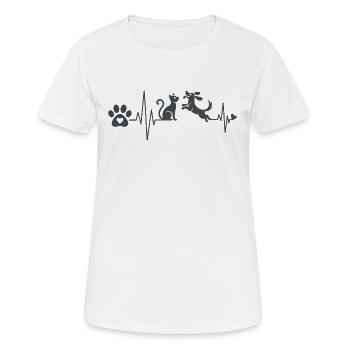 Heart wave cat and dog friend design - Women's Breathable T-Shirt - white - Front - AI Model Female 172 dark (172cm)