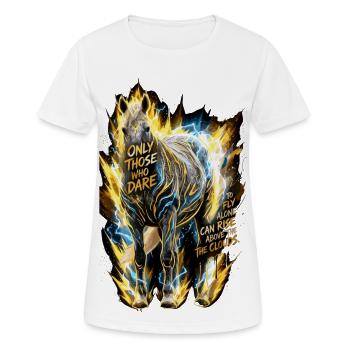 Citation du cheval Ose To Fly Alone - T-shirt respirant Femme - blanc - Devant - AI Model Female 172 dark (172cm)