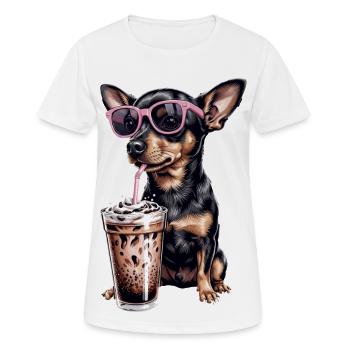 Chihuahua mit pinken Sonnenbrillen Milkshake - Frauen T-Shirt atmungsaktiv - Weiß - Vorne - AI Model Female 172 dark (172cm)