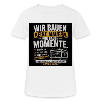 Wir bauen Momente – Veranstaltungs Technik - Frauen T-Shirt atmungsaktiv - Weiß - Vorne - AI Model Female 172 dark (172cm)