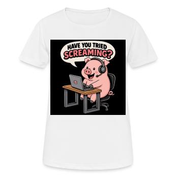 Cochon au bureau des casques - T-shirt respirant Femme - blanc - Devant - AI Model Female 172 dark (172cm)