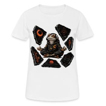 Meditierender Frosch Hoodie Zen - Frauen T-Shirt atmungsaktiv - Weiß - Vorne - AI Model Female 172 dark (172cm)