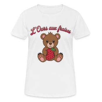 L'ours aux fraises - T-shirt respirant Femme - blanc - Devant - AI Model Female 172 dark (172cm)