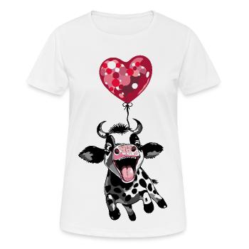 Jumping calf with heart balloon - cow calf - Women's Breathable T-Shirt - white - Front - AI Model Female 172 dark (172cm)