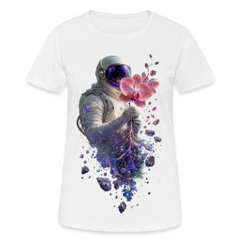 Kosmische Astronautin und Orchidee - Frauen T-Shirt atmungsaktiv - Weiß - Vorne - AI Model Female 172 dark (172cm)