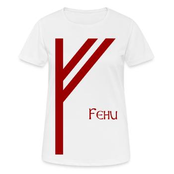 Fehu rune named Red – Viking Futhark Norse - Women's Breathable T-Shirt - white - Front - AI Model Female 172 dark (172cm)