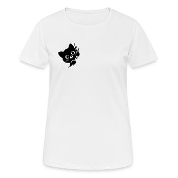 Chat perplexe derrière le rideau - T-shirt respirant Femme - blanc - Devant - AI Model Female 172 dark (172cm)