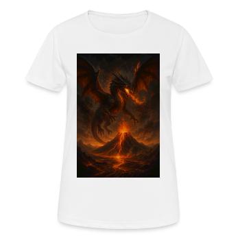 Feuerdrache über Vulkanlandschaft - Frauen T-Shirt atmungsaktiv - Weiß - Vorne - AI Model Female 172 dark (172cm)