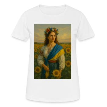Volkstümlich inspiriertes Sommerblumen-Porträt - Frauen T-Shirt atmungsaktiv - Weiß - Vorne - AI Model Female 172 dark (172cm)