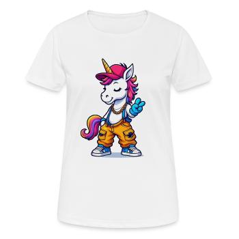 Künstlerischer Einhorn-Charme mit urbanem Stil - Frauen T-Shirt atmungsaktiv - Weiß - Vorne - AI Model Female 172 dark (172cm)