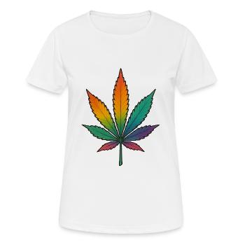 Regenbogen Cannabisblatt Design - Frauen T-Shirt atmungsaktiv - Weiß - Vorne - AI Model Female 172 dark (172cm)