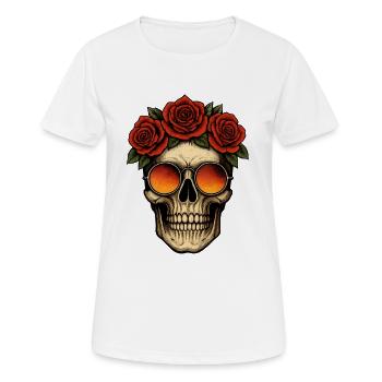 Skull with Roses & Retro Sunglasses – High-Resolut - Women's Breathable T-Shirt - white - Front - AI Model Female 172 dark (172cm)