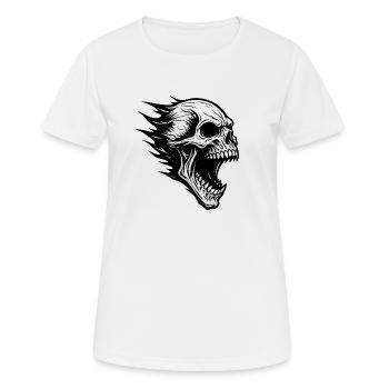 Kopfweh bei der Arbeit:Flammender Schädel im Sturm - Frauen T-Shirt atmungsaktiv - Weiß - Vorne - AI Model Female 172 dark (172cm)