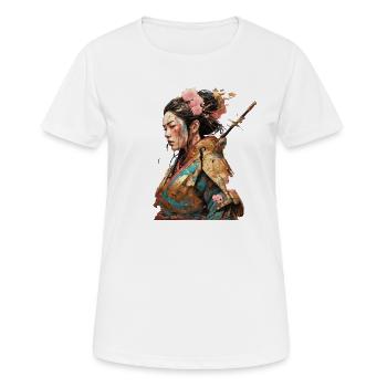Geisha-Kriegerin mit Kirschblüten - Frauen T-Shirt atmungsaktiv - Weiß - Vorne - AI Model Female 172 dark (172cm)