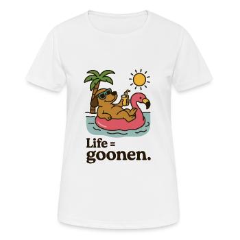 Sunbathing Dog on Flamingo Float - Women's Breathable T-Shirt - white - Front - AI Model Female 172 dark (172cm)