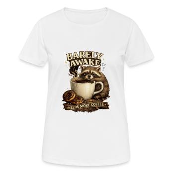 À peine réveillé – Raton laveur à café - T-shirt respirant Femme - blanc - Devant - AI Model Female 172 dark (172cm)