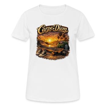 Carpe Diem Skate Sonnenuntergang - Frauen T-Shirt atmungsaktiv - Weiß - Vorne - AI Model Female 172 dark (172cm)
