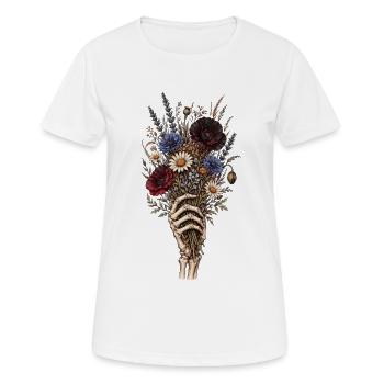 Skeletthand mit Wildblumenstrauß - Frauen T-Shirt atmungsaktiv - Weiß - Vorne - AI Model Female 172 dark (172cm)