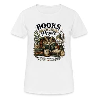 Bibliophile Katze in einer gemütlichen Ecke - Frauen T-Shirt atmungsaktiv - Weiß - Vorne - AI Model Female 172 dark (172cm)